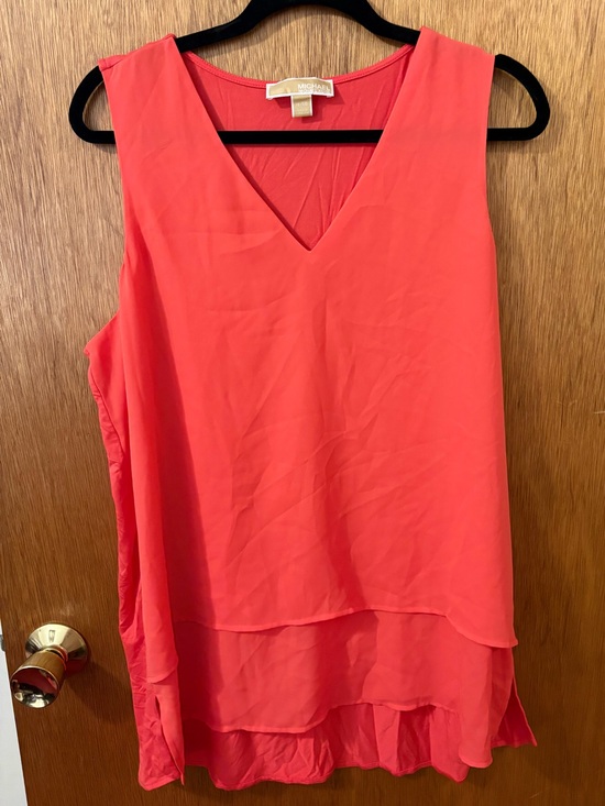 Michael Kors Tops - Michael Kors Coral Layered V-Neck Chiffon Sleeveless Blouse